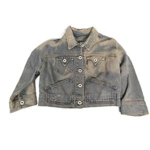 Levis Jeans Jacket Mens XL Blue Distressed Trucker Western Button Up Bleach Wash
